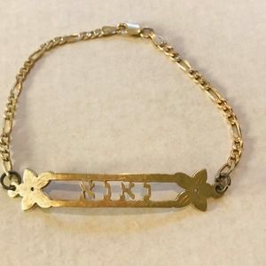 Sterling Silver Bracelet Name Plate Figaro Links NIKI Flowers Stamped 925